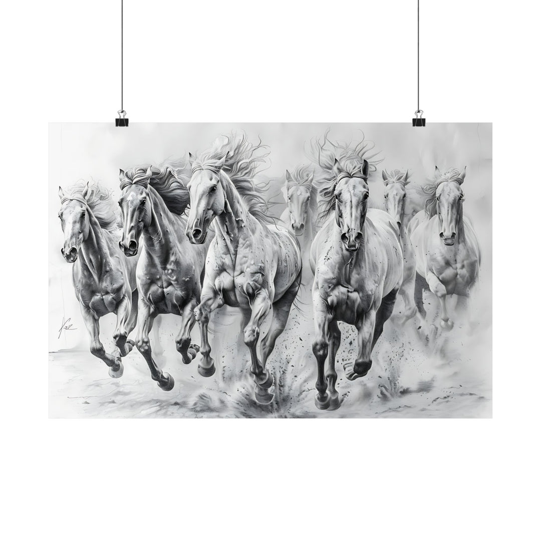 Black And White Horses Poster