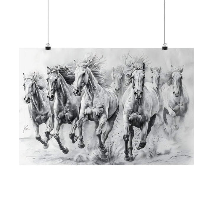 Black And White Horses Poster