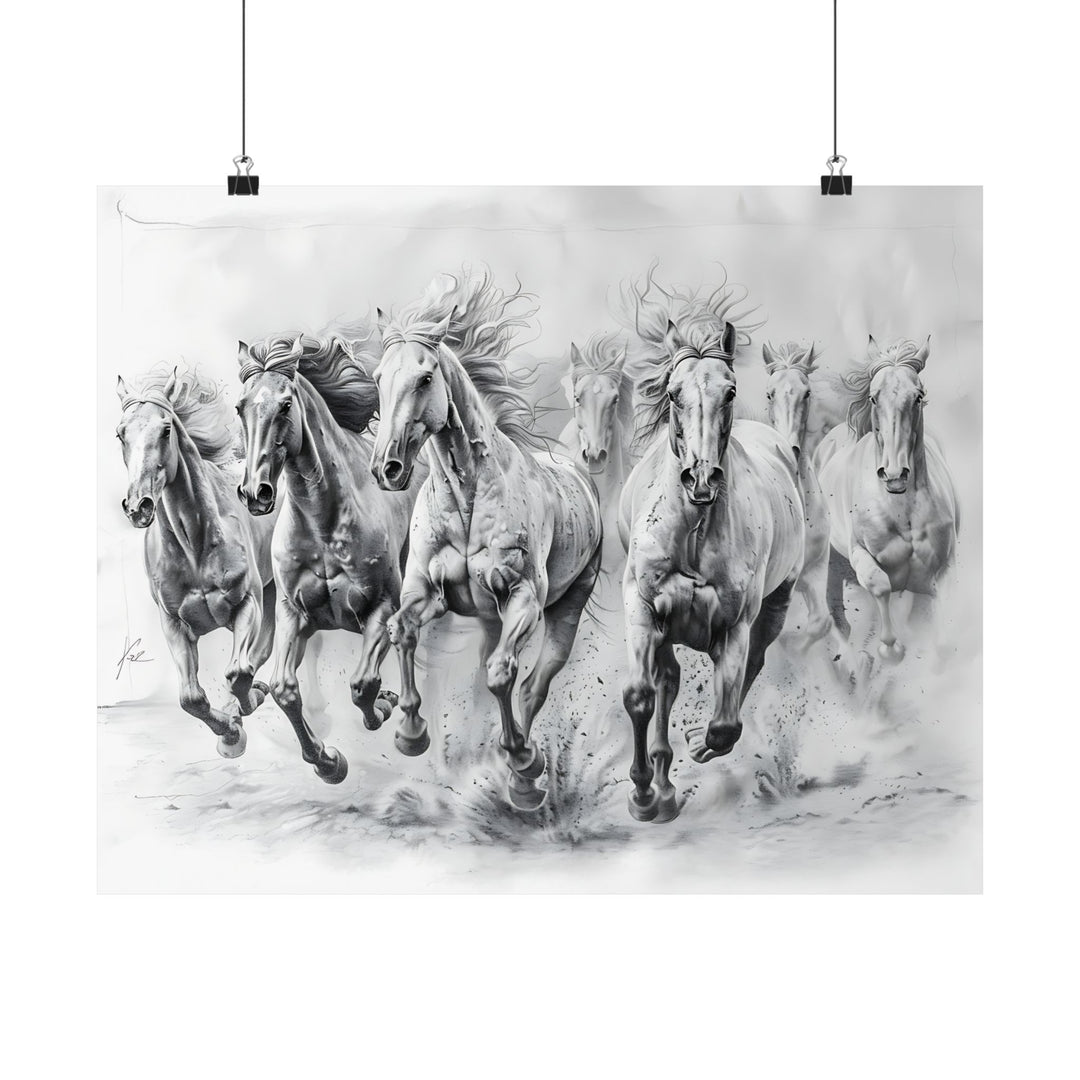 Black And White Horses Poster