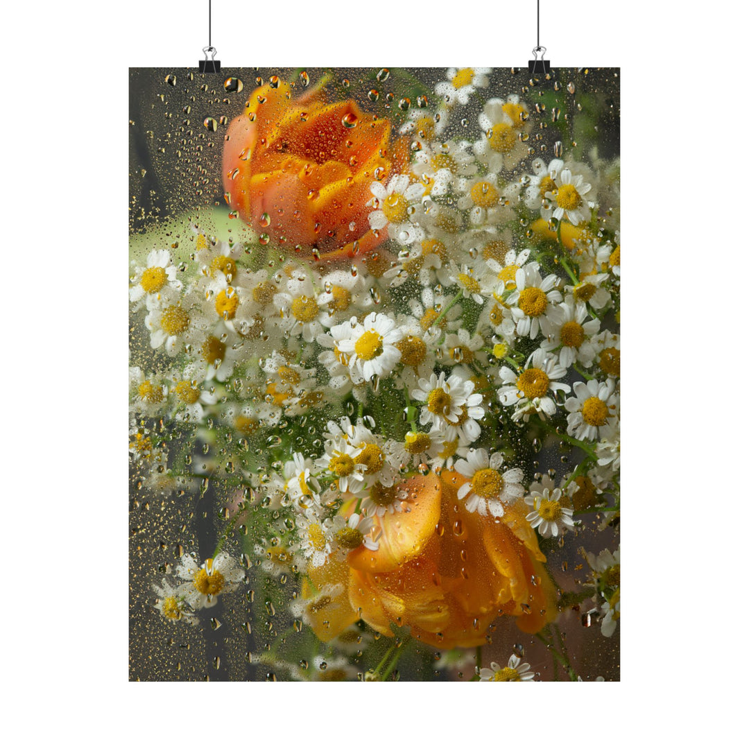 Flowers In Rain Poster