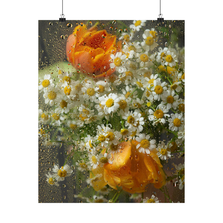 Flowers In Rain Poster