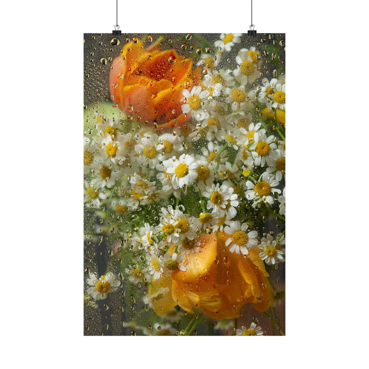 Flowers In Rain Poster